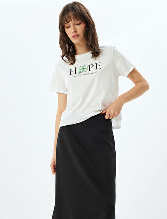 Kısa Kollu Tişört Baskılı Bisiklet Yaka Pamuklu 