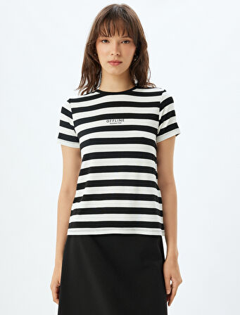 Kısa Kollu Tişört Baskılı Bisiklet Yaka Viskon Kumaş