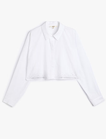 Crop Oversize Poplin Gömlek Taşlı Uzun Kollu Pamuklu