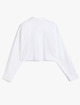 Crop Oversize Poplin Gömlek Taşlı Uzun Kollu Pamuklu