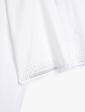 Crop Oversize Poplin Gömlek Taşlı Uzun Kollu Pamuklu