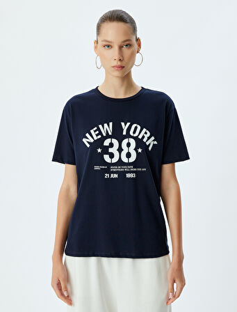 Kolej Tişört Oversize Baskılı Bisiklet Yaka Kısa Kollu