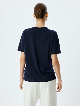 Kolej Tişört Oversize Baskılı Bisiklet Yaka Kısa Kollu