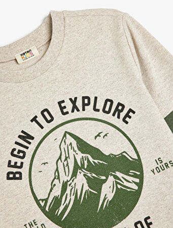 Tişört Slogan Baskı Detaylı Uzun Kollu Bisiklet Yaka 