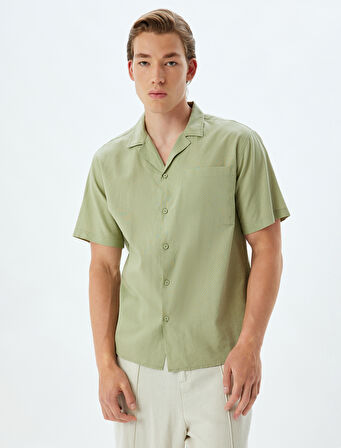 Keten Karışımlı Gömlek Kısa Kollu Basic Cep Detaylı