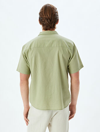 Keten Karışımlı Gömlek Kısa Kollu Basic Cep Detaylı