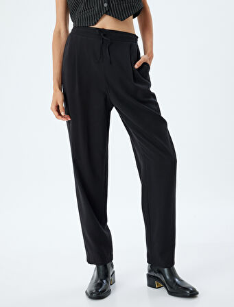 Yüksek Bel Beli Bağlamalı Cepli Kumaş Pantolon