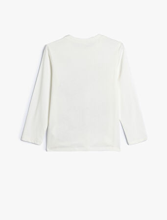 Dinozor Baskılı Uzun Kollu Tişört Bisiklet Yaka Pamuklu