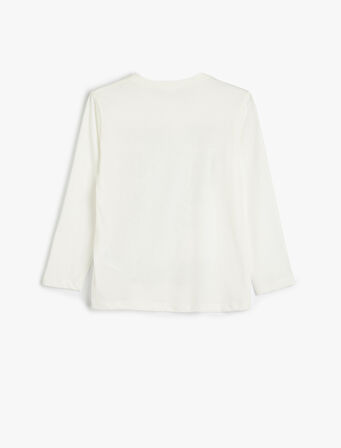 Tişört Dinozor Baskılı Uzun Kollu Bisiklet Yaka Pamuklu 