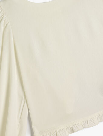 Bluz Uzun Kollu Bisiklet Yaka Manşetleri Lastikli Viskon Kumaş 