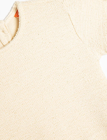 Tüvit Crop Tişört Kısa Kollu Fiyonk Detaylı Bisiklet Yaka  Pamuklu