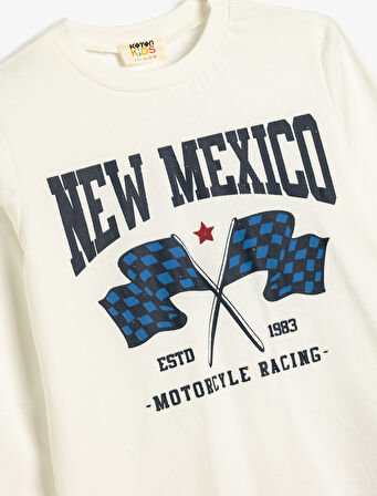 Yarış Temalı Baskılı Uzun Kollu Tişört