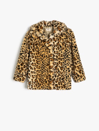 Oversize Bebe Yaka Leopar Mont Suni Kürklü Uzun Kollu 