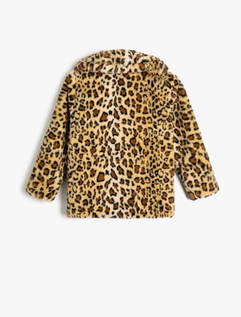 Oversize Bebe Yaka Leopar Mont Suni Kürklü Uzun Kollu 