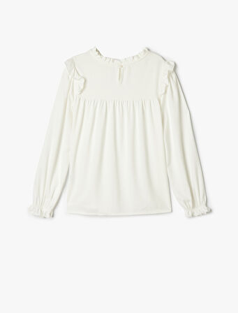 Bluz Fırfır Detaylı Uzun Kollu Dik Yaka Viskon Kumaş 