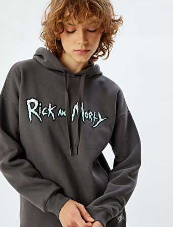 Rick and Morty Oversize Arkası Baskılı Kapüşonlu Sweatshirt Lisanslı Şardonlu