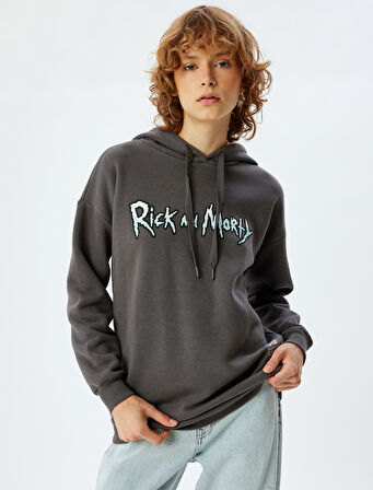 Rick and Morty Oversize Arkası Baskılı Kapüşonlu Sweatshirt Lisanslı Şardonlu