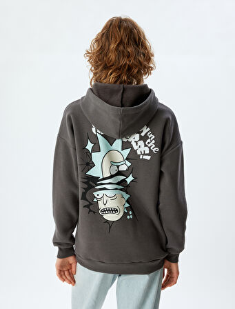 Rick and Morty Oversize Arkası Baskılı Kapüşonlu Sweatshirt Lisanslı Şardonlu
