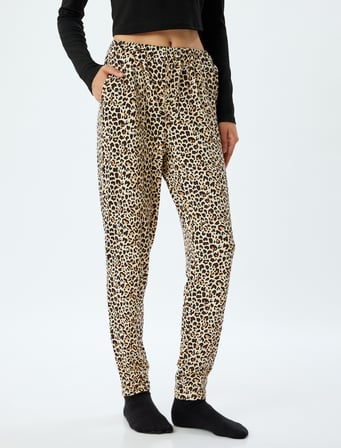 Leopar Baskılı Pijama Altı Havuç Kesim Cepli Rahat Kalıp