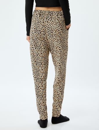 Leopar Baskılı Pijama Altı Havuç Kesim Cepli Rahat Kalıp