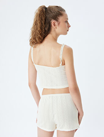 Askılı Crop Pijama Üstü Fırfırlı Pamuklu