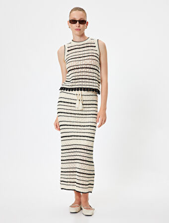 Ajurlu Triko Etek Midi Boy Bağlama Detaylı 