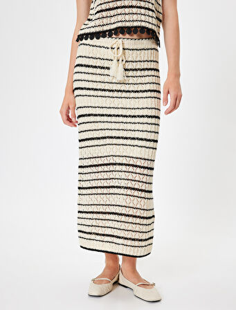 Ajurlu Triko Etek Midi Boy Bağlama Detaylı 