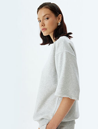 Kısa Kollu Bisiklet Yaka Pamuklu Sweatshirt