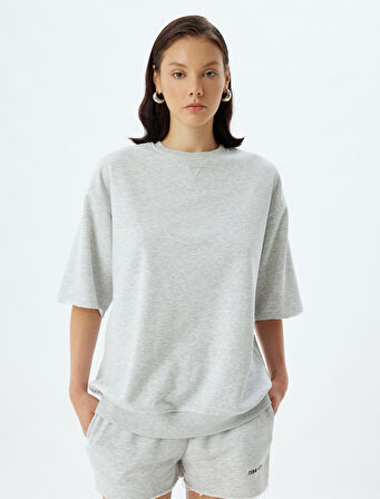 Kısa Kollu Bisiklet Yaka Pamuklu Sweatshirt