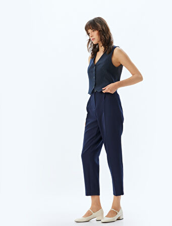 Kısa Paça Cigarette Pantolon Yüksek Bel Slim Fit