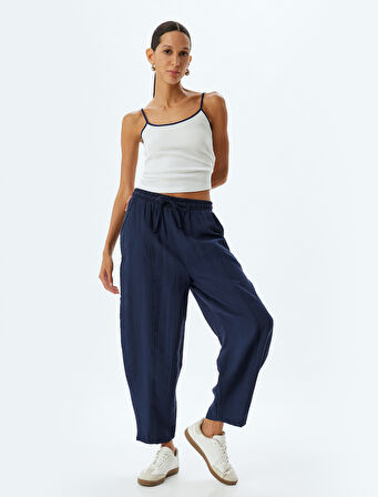 Modal Kumaş Cepli Beli Lastikli Bağlamalı Balon Pantolon