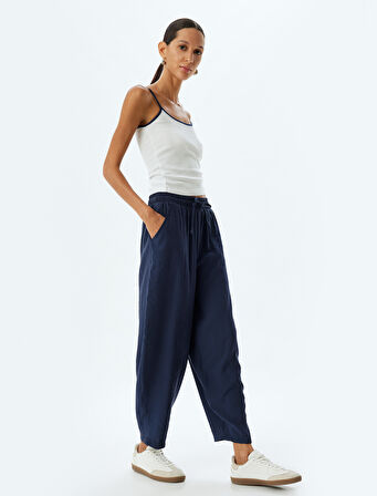 Modal Kumaş Cepli Beli Lastikli Bağlamalı Balon Pantolon