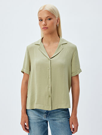 Kısa Kollu Bluz Ceket Yaka Düğmeli Dokulu