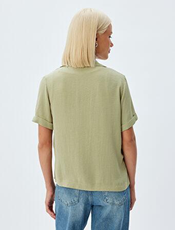 Kısa Kollu Bluz Ceket Yaka Düğmeli Dokulu