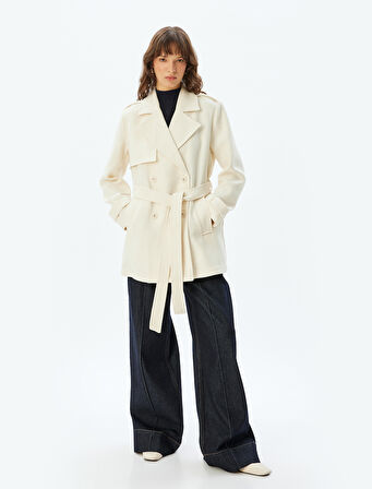 Kemerli Cepli Rahat Kalıp Kruvaze Trençkot