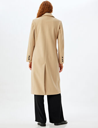 Uzun Kaşe Kaban Kruvaze Düğmeli Cepli 