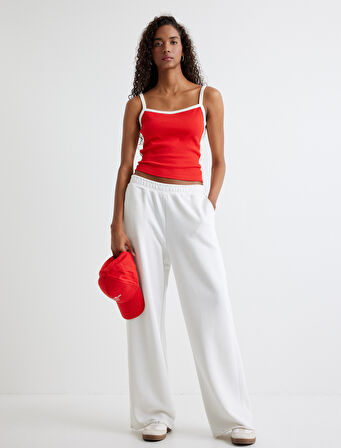 Renk Kontrastlı İnce Askılı Pamuklu Fitilli Atlet