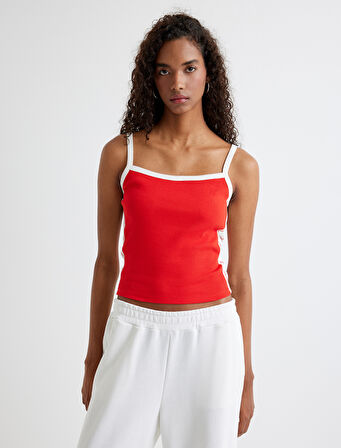 Renk Kontrastlı İnce Askılı Pamuklu Fitilli Atlet