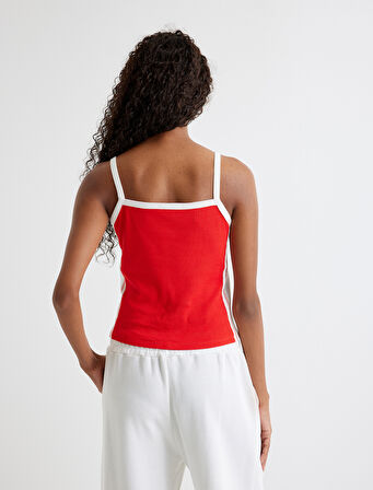 Renk Kontrastlı İnce Askılı Pamuklu Fitilli Atlet