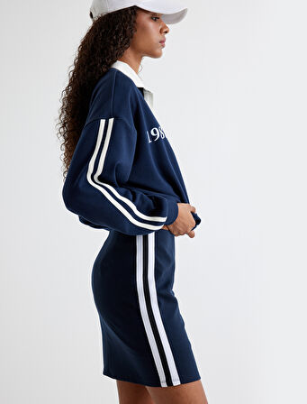 Yanları Şerit Detaylı Standart Bel Mini Etek