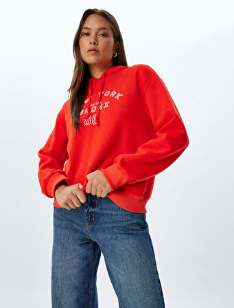 Kapşonlu Sweatshirt Şehir Baskılı Uzun Kollu 