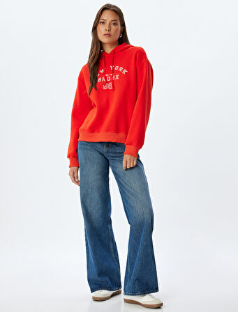 Kapşonlu Sweatshirt Şehir Baskılı Uzun Kollu 