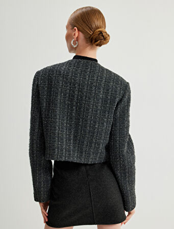 Tüvit Ceket Yuvarlak Yaka Düğmeli Cepli