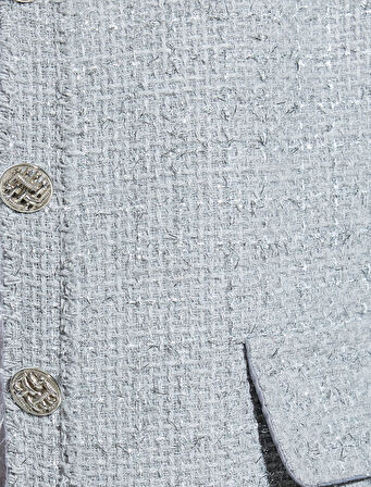 Tüvit Crop Ceket Yuvarlak Yaka Düğmeli Cepli