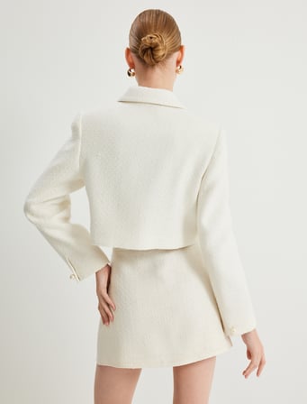 Crop Tüvit Blazer Ceket Kruvaze İnci Düğmeli