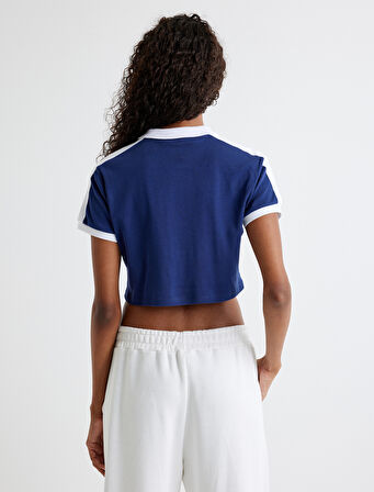 Polo Crop Tişört Kısa Kollu Renk Bloklu