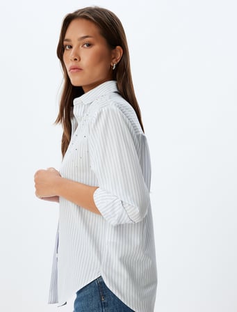 Taşlı Poplin Gömlek Klasik Yaka Uzun Kollu Regular Fit