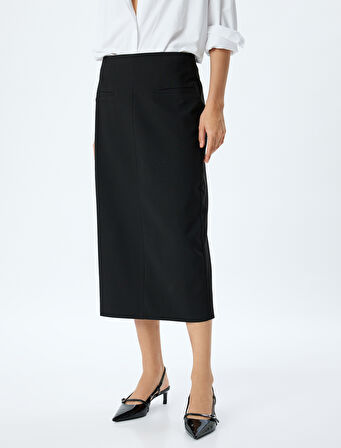 Midi Boy Kalem Etek Arkası Yırtmaç Detaylı Regular Fit