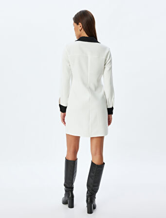 Gömlek Elbise Mini Boy Renk Kontrastlı Uzun Kollu