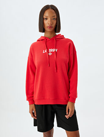 Arkası Baskılı Sweatshirt Kapüşonlu Şardonlu Rahat Kalıp